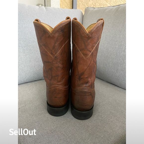 Justin Men's Brown Leather Roper Cowboy Boots Size 10.5 D Western - Picture 6 of 8